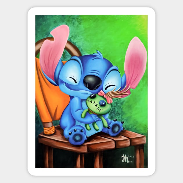 stitch with doll Sticker by cloudart2868